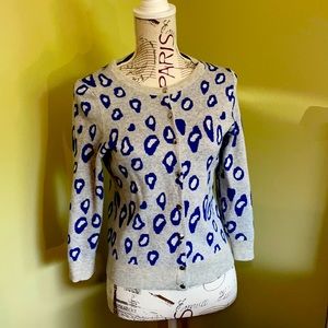 Banana republic, blue leopard print, gray cardigan